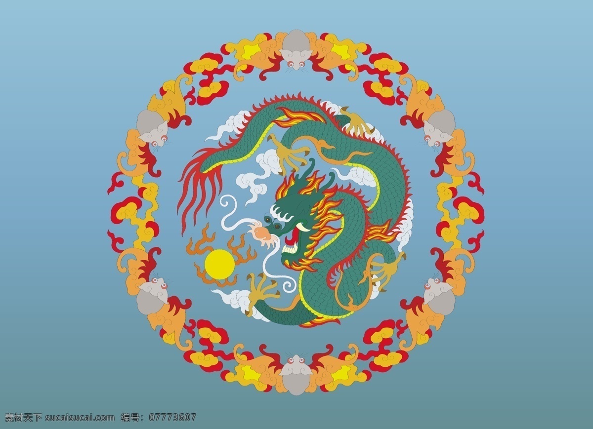 龙形图案 蓝色背景 龙 中国 火 青龙 传说 神话