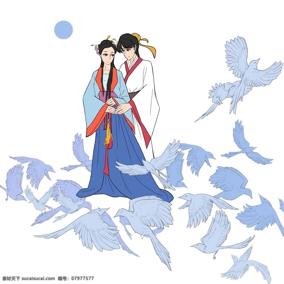 小 清新 喜鹊 古风 浪漫 海报 牛郎织女 小清新