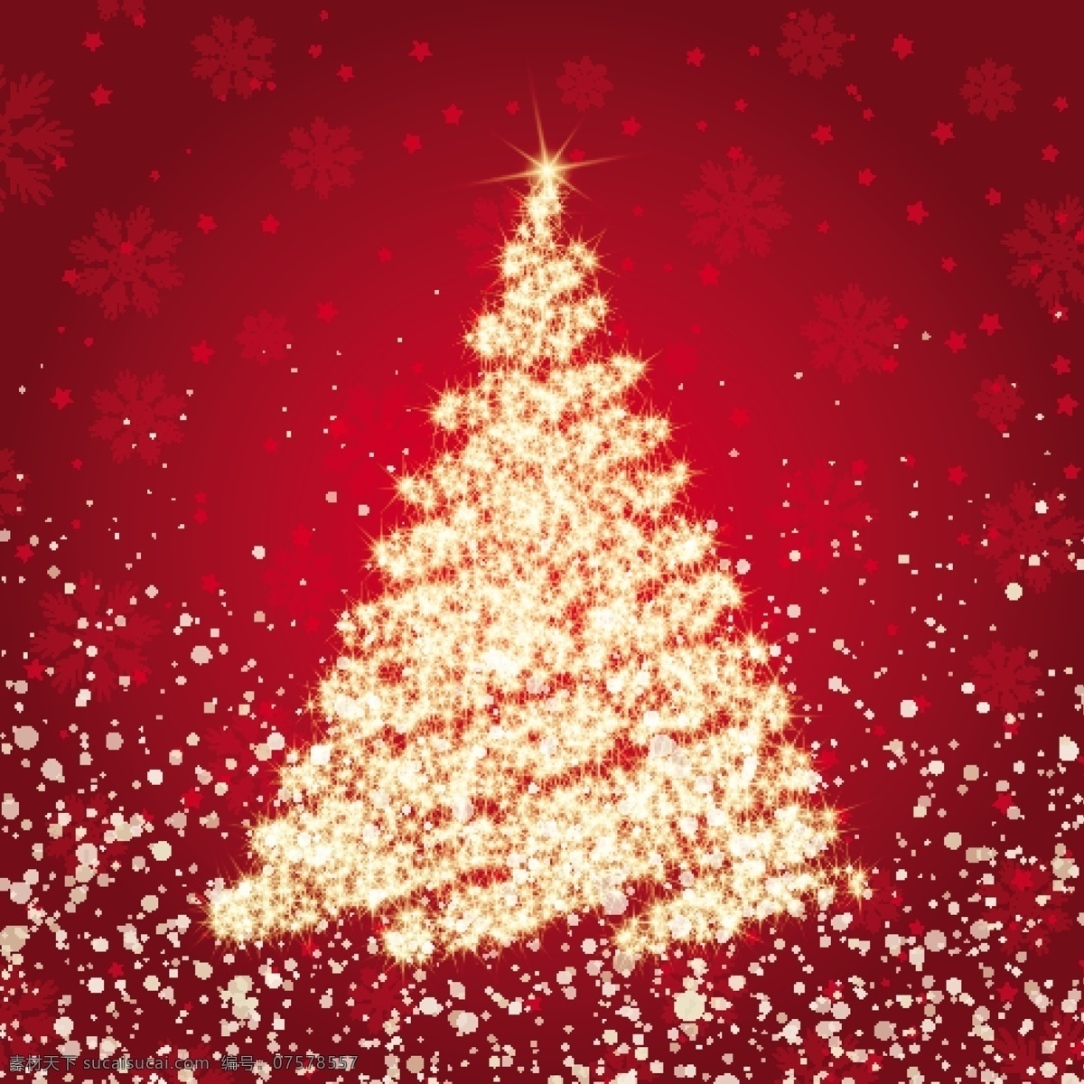 圣诞 红 底 金色 闪闪 发光 树 圣诞树 红色背景