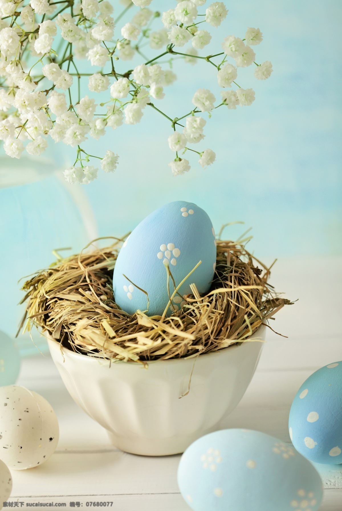 碗 里 蓝色 彩蛋 鲜花 复活节 节日庆典 生活百科