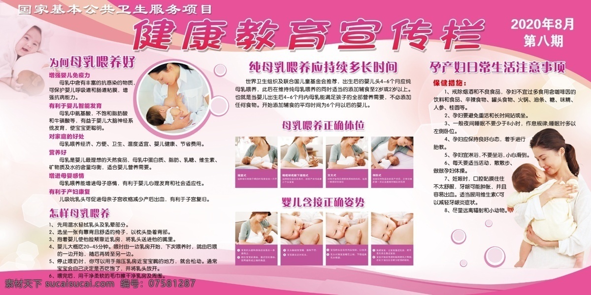 健康教育 宣传栏 母乳喂养 母乳喂养好处 孕妇注意事项 母乳喂养体位 母乳喂养时间 分层