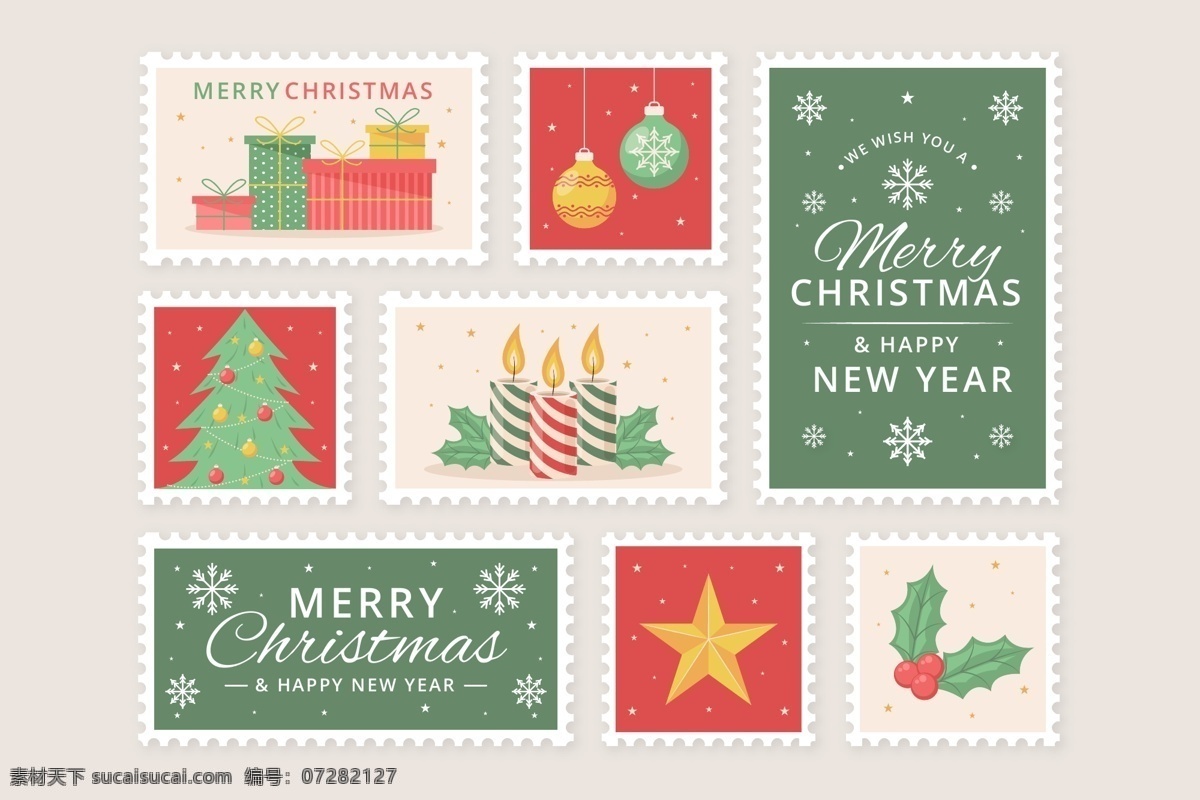 圣诞节 邮票 套装 圣诞节邮票 套装矢量 圣诞邮票 圣诞素材 圣诞