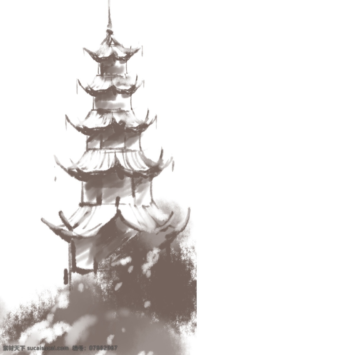 中国 风 建筑 宝塔 免 抠 图 卡通图案 卡通插画 建筑宝塔 楼房 房子 水墨 免抠图