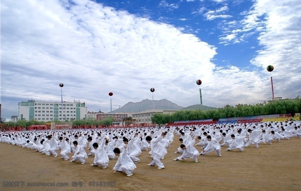 太极拳 太极人 蓝天 白云 人物 树木 摄影作品 自然风景 自然景观