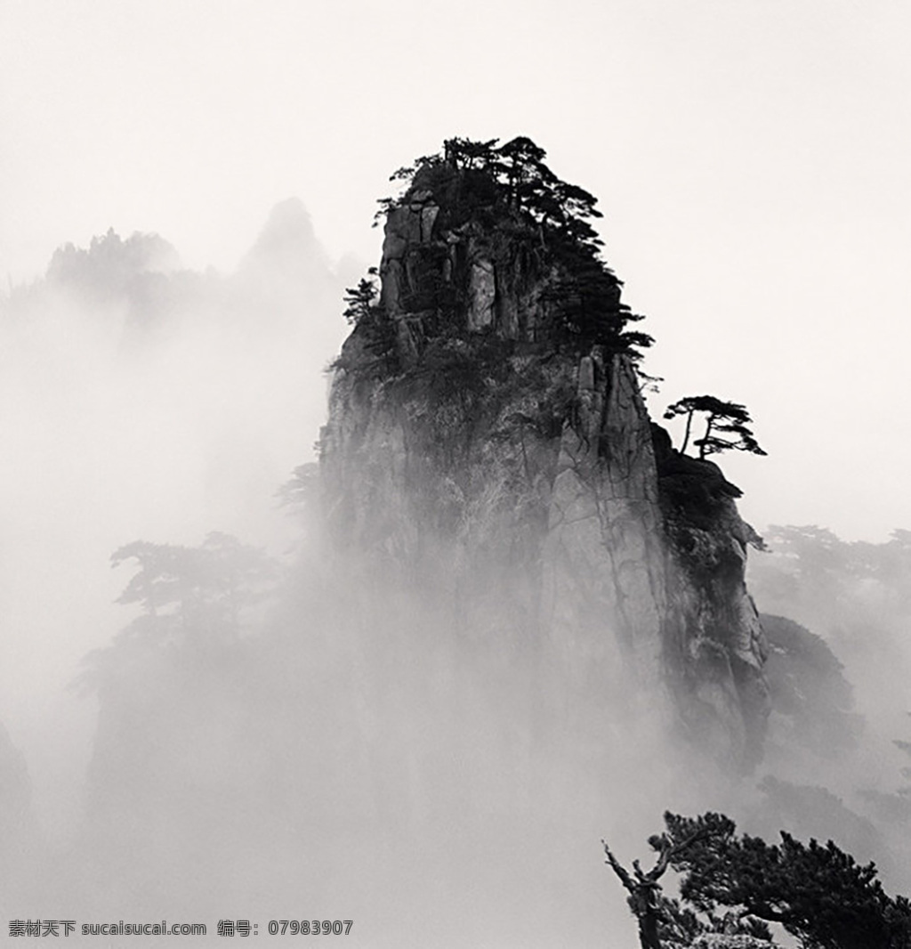 黄山 大雾 迷雾 黑白 风景 自然景观 自然风景