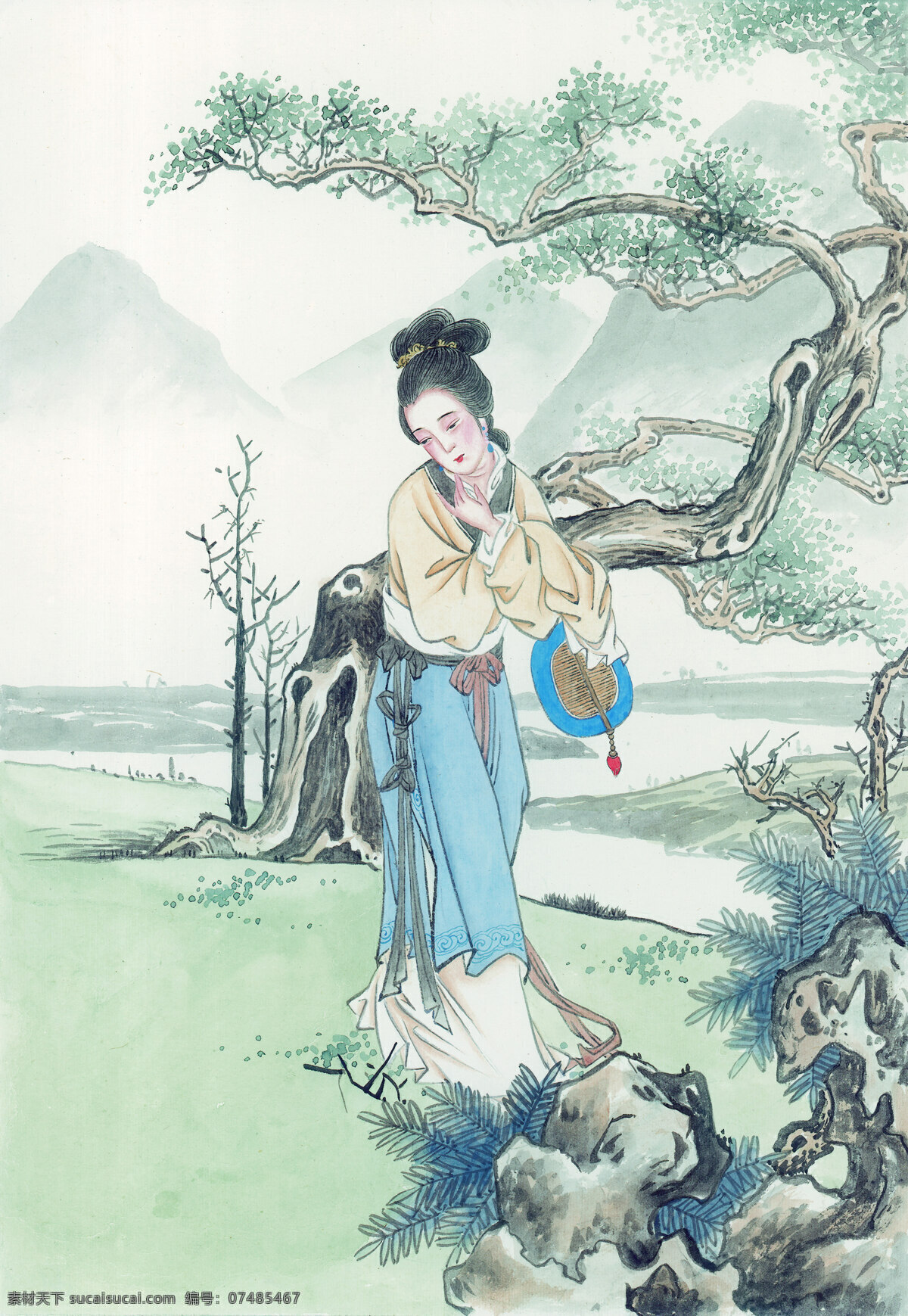 侍女 松树 工笔 古画 中国画 家居装饰素材 室内装饰用图