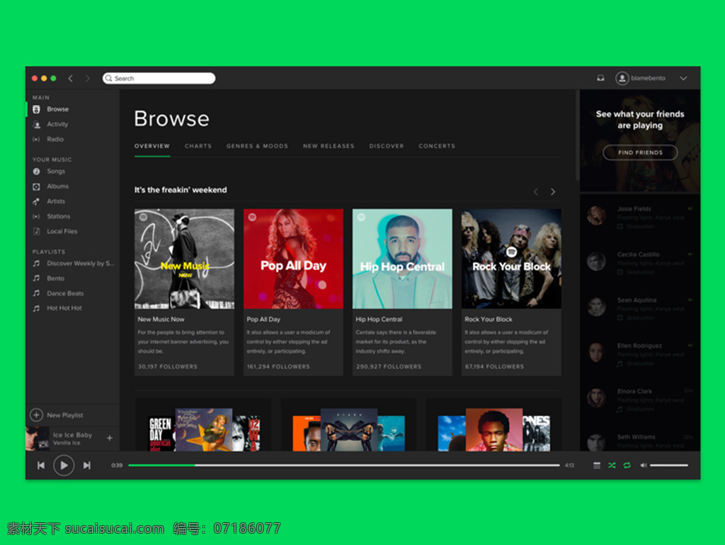 spotify 音乐 应用 桌面 sketch 网页界面 网页模板 个性设计 ui界面 格式