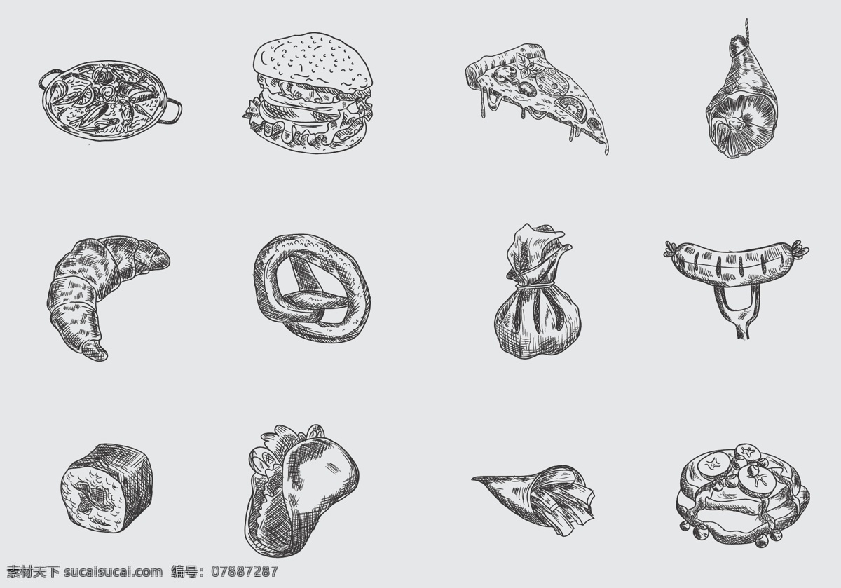 手绘 韩国 美食 食物 手绘食物 矢量素材 美食插画 扁平化食物 手绘美食 食物插画 韩国美食 日本美食 寿司 汉堡 披萨 面包 热狗 薯条