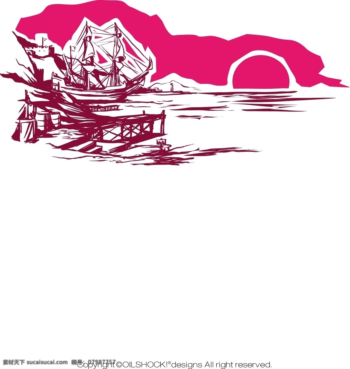 海岸 船 线描 水 矢量图 其他矢量图