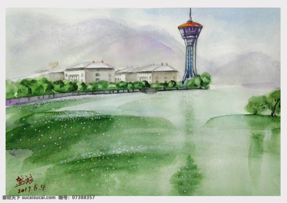 水彩风景画 水彩 风景 手绘 雪野湖 绘画 文化艺术 绘画书法