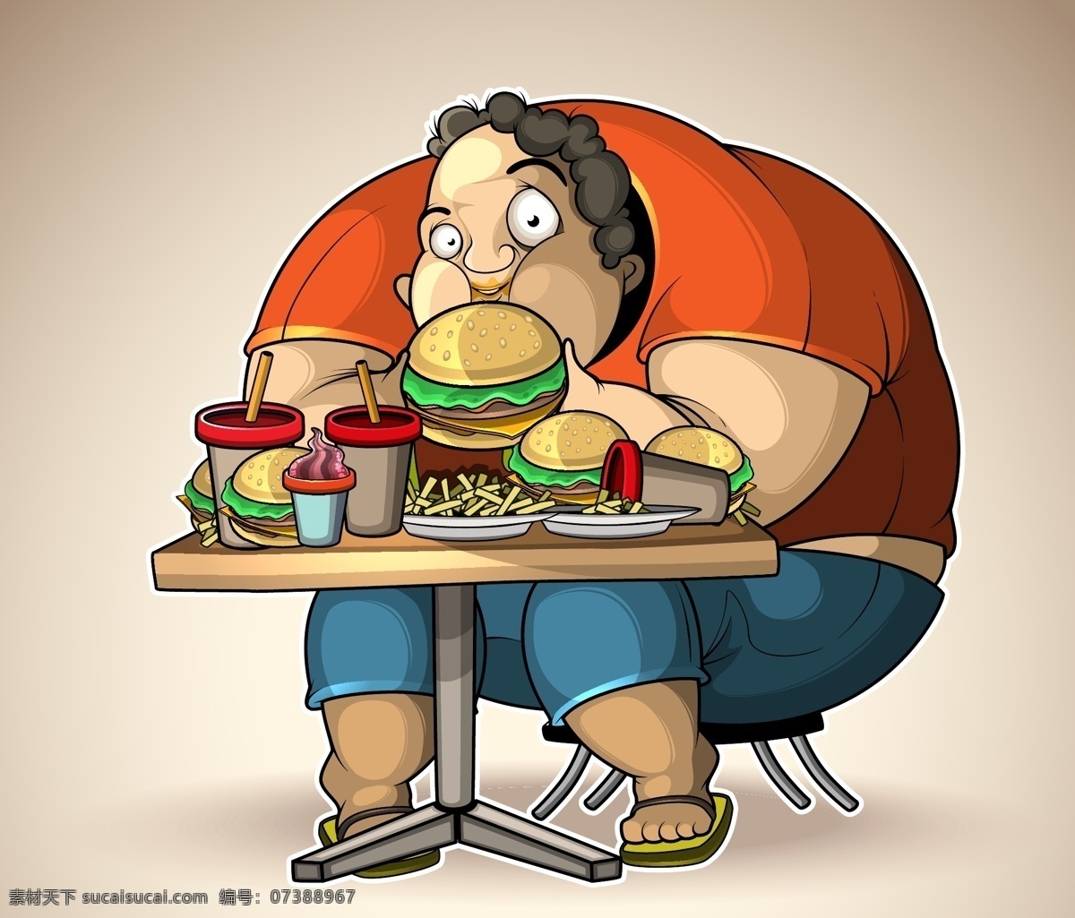 吃 快餐 肥胖 女人 汉堡包 可乐 薯条 肥胖女人 卡通人物漫画 矢量人物插画 其他人物 矢量人物 矢量素材 白色