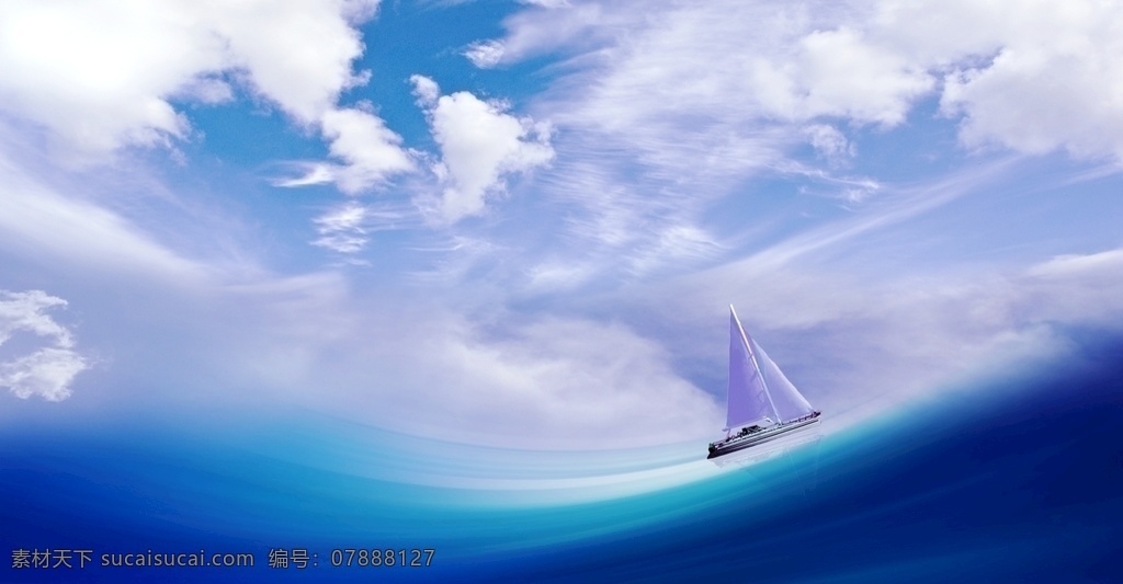 蓝海 晴朗 天空 帆船 航行 海面 自然风景 自然景观