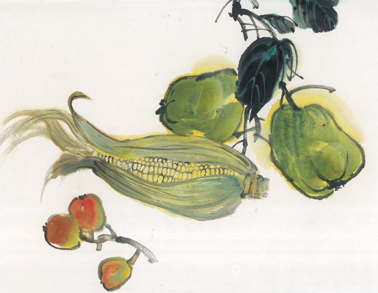 水墨画 篮子 蔬菜 鱼 中国风 中华艺术绘画 文化艺术