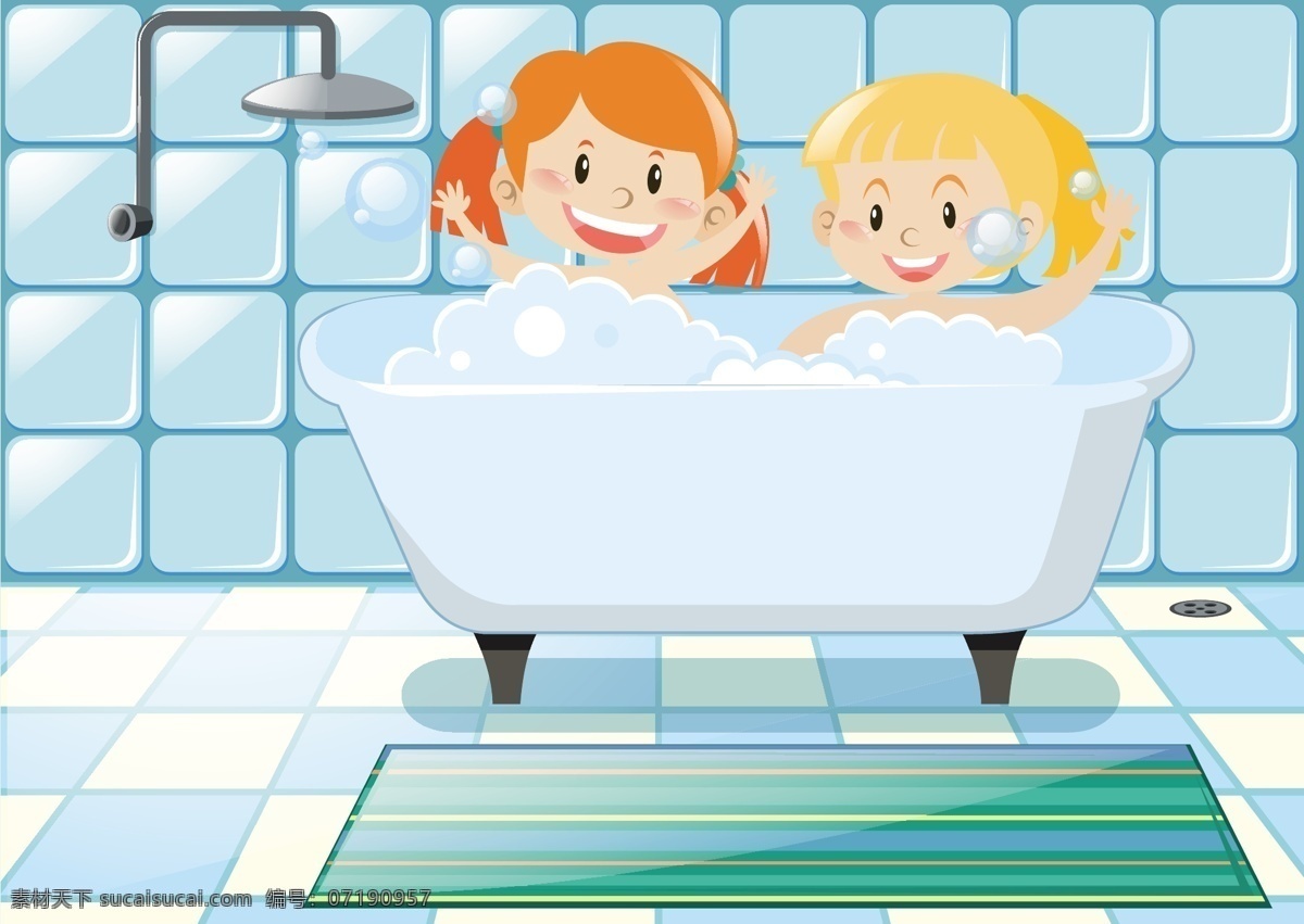 沐浴 背景 女孩 儿童 墙纸 色彩 丰富多彩 浴室 颜色 浴缸 背景色 彩色