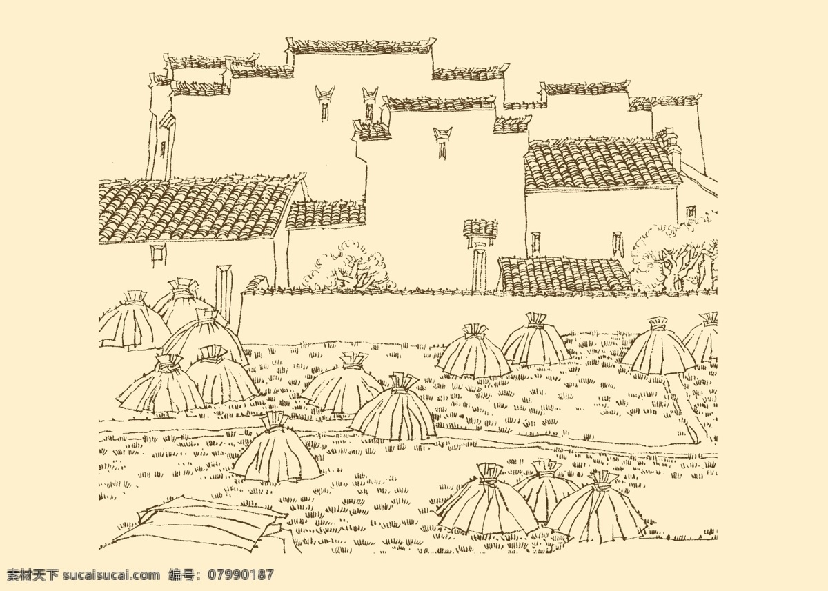 皖南古民居 白描 构图 建筑 古建筑 线描 勾勒 线条 民居 速写 钢笔画 徽派建筑 皖南 古 资料集 风景 分层 源文件