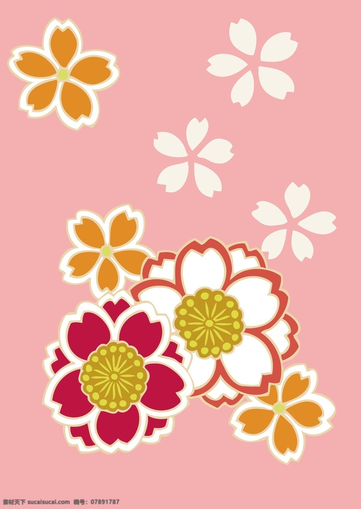 手绘 花卉 植物 图案 图案设计 小清新 花朵 红色 粉色