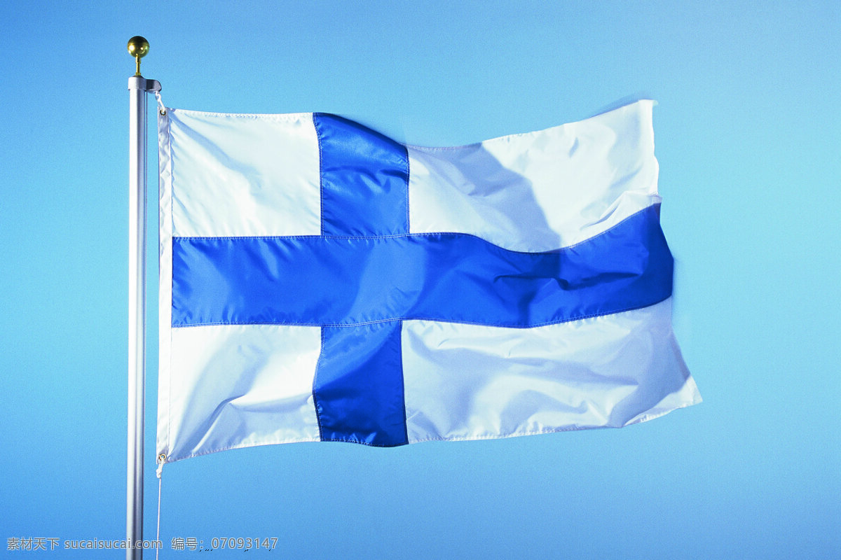 芬兰国旗 芬兰 国旗 旗帜 飘扬 旗杆 天空 文化艺术 摄影图库