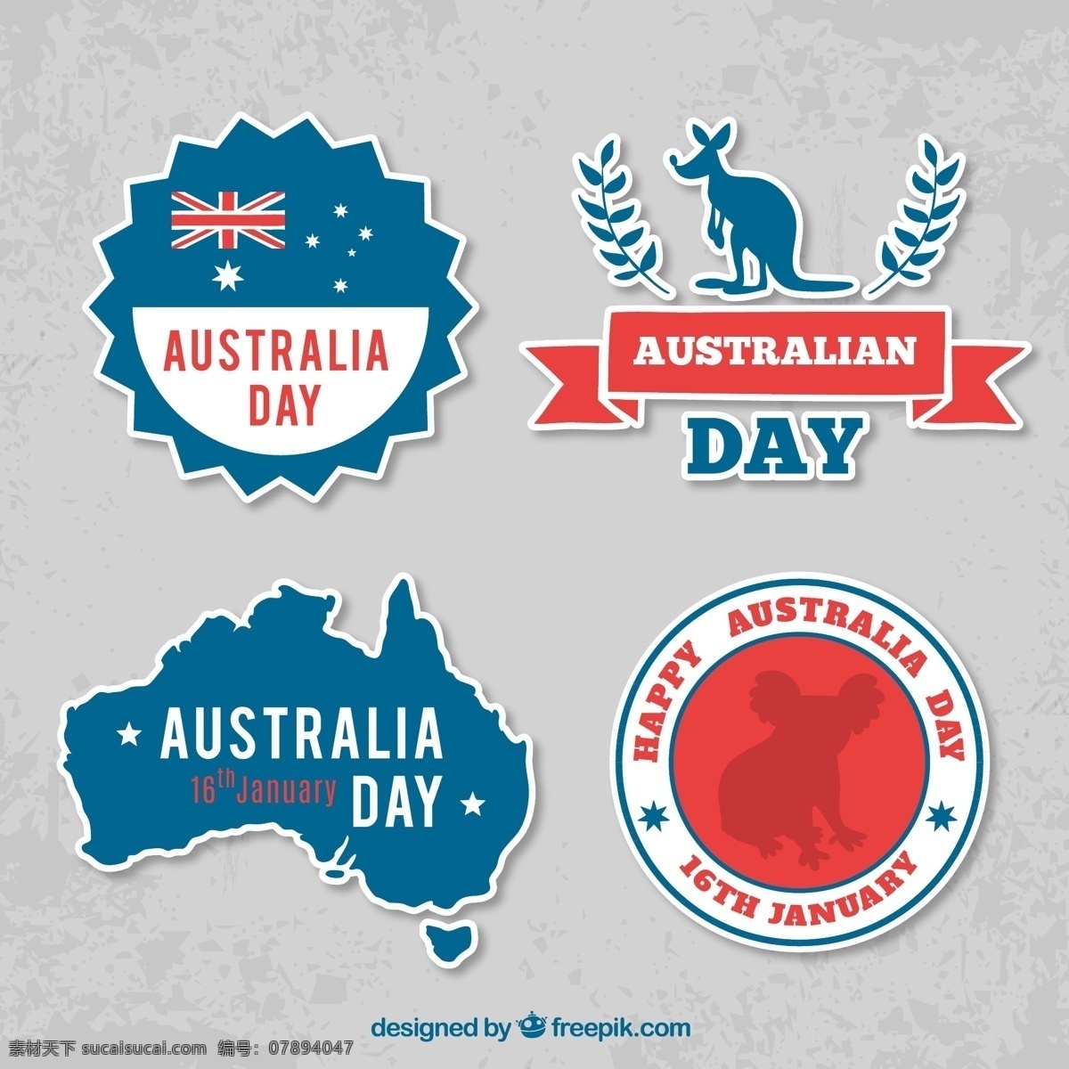 款 创意 澳大利亚 日 标签 考拉熊 袋鼠 澳大利亚日 澳大利亚地图 澳大利亚国旗 标志图标 公共标识标志