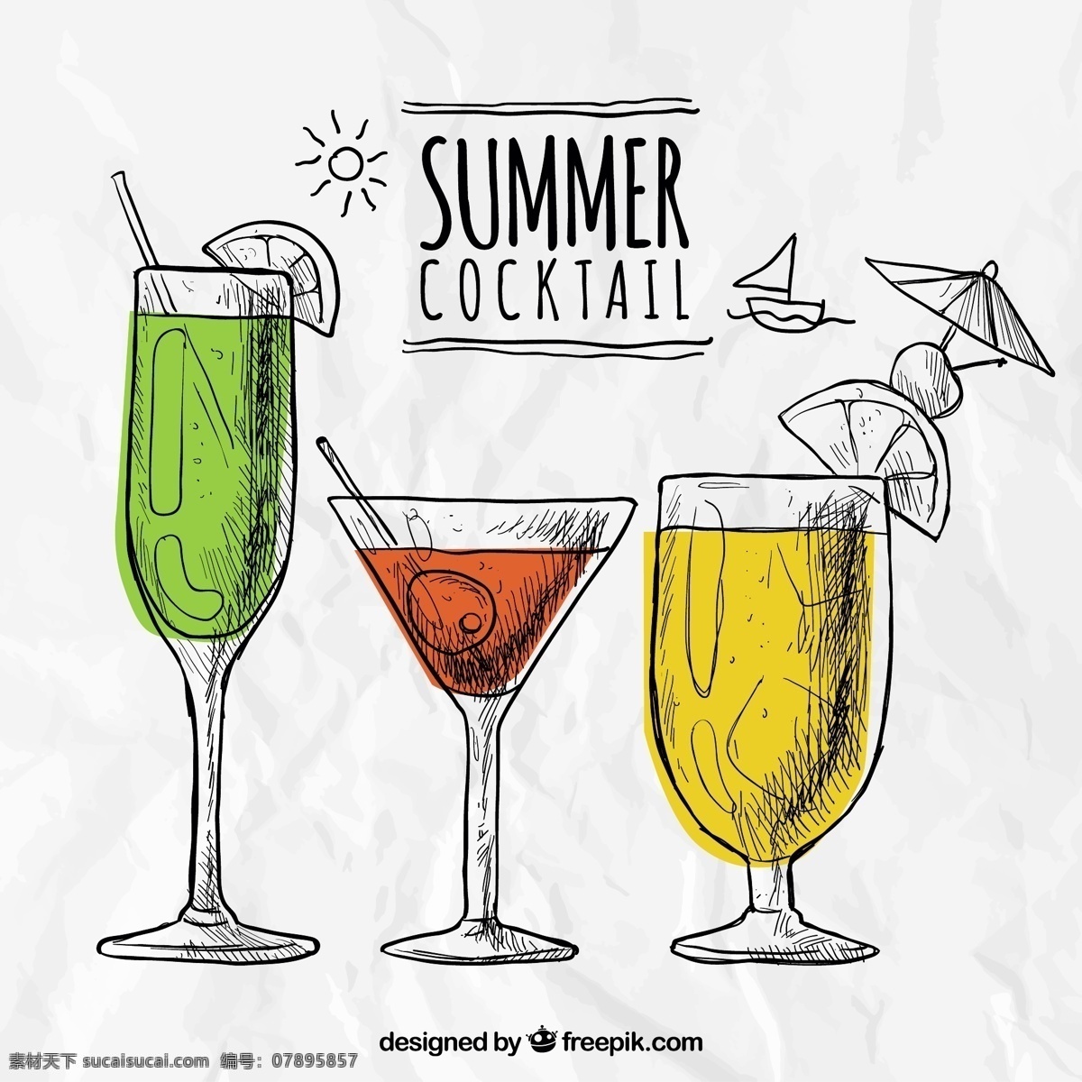 粗略 夏季 鸡尾酒 夏天 一方面 手绘 饮料 绘图 酒精 绘制 粗略的 酒精饮料 白色
