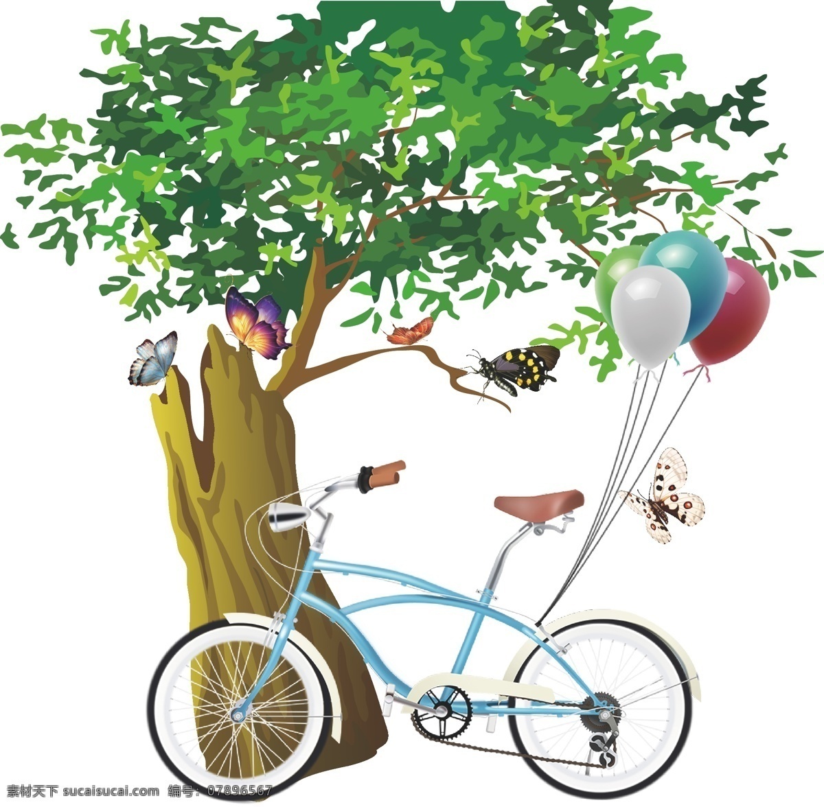 树桩 树叶 树枝 自行车 气球 蝴蝶 彩蝶 彩蝶素材