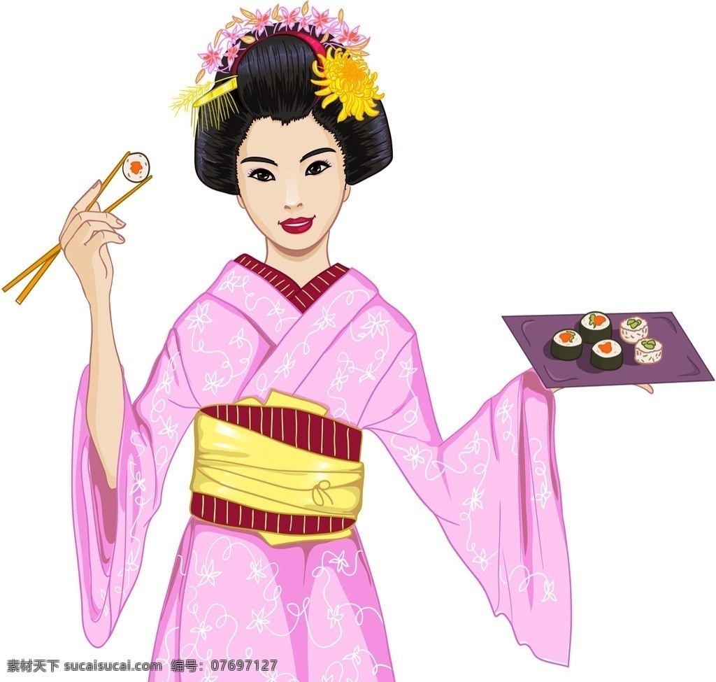 日本女人 艺妓 和服 美女 日本料理 日餐 日寿司寿丝卷 美食 矢量餐饮美食 餐饮美食 生活百科 矢量 餐饮美食素材 人物矢量素材 妇女女性 矢量人物