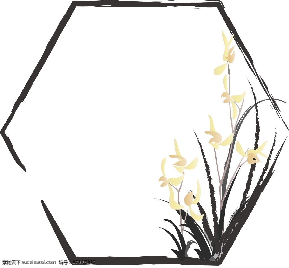 手绘 风 花卉 边框 兰花 商用 元素 花卉边框 手绘风 边框元素