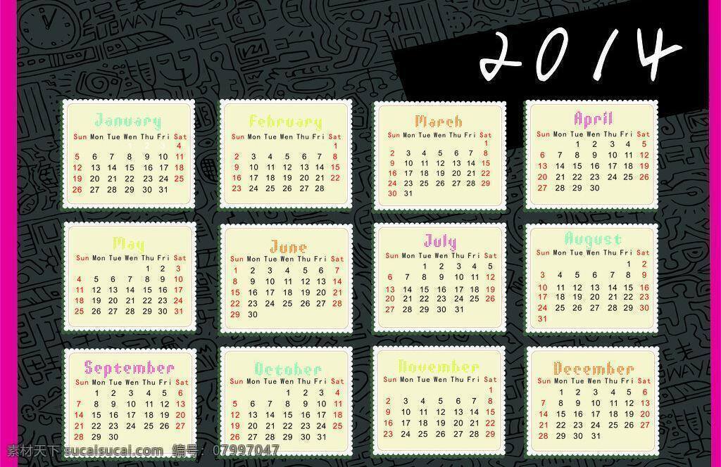 2014 日历 2014日历 模板下载 矢量 彩色 卡通 生活 生活百科 节日素材 2015羊年