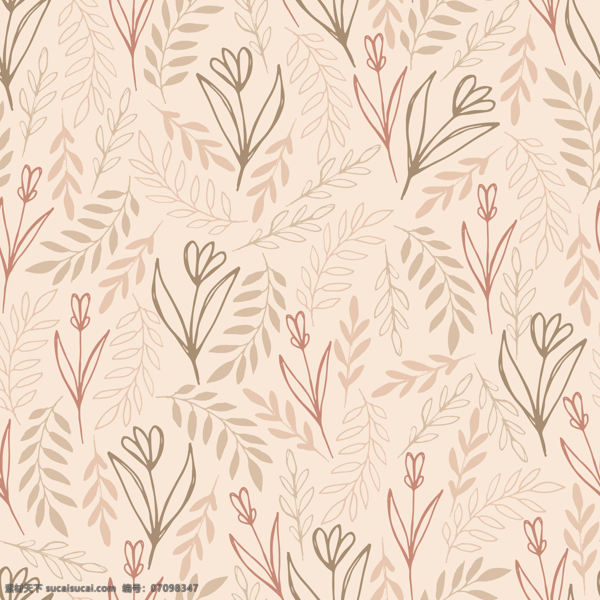 日 系 清新 肉粉 底色 壁纸 图案 装饰设计 树叶 花朵 小树苗 壁纸图案