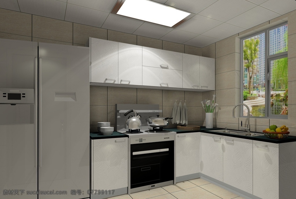 3d橱柜 效果图 整体厨房 l型厨房 烤漆板 开放式厨房 石英石台面 3d设计 3d作品
