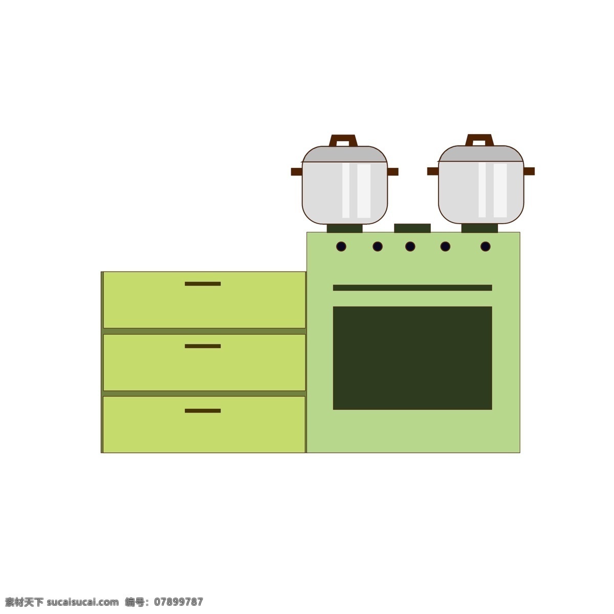 厨房绿色橱柜 锅具 厨具 厨房