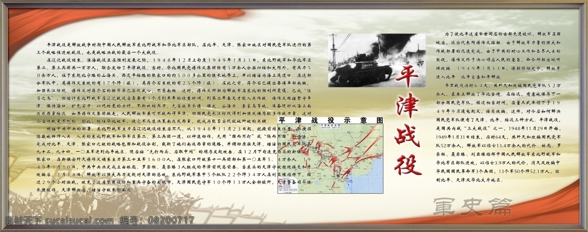 平津战役 军史 红飘带 雕塑 照片 战争形势图 展板模板 广告设计模板 源文件