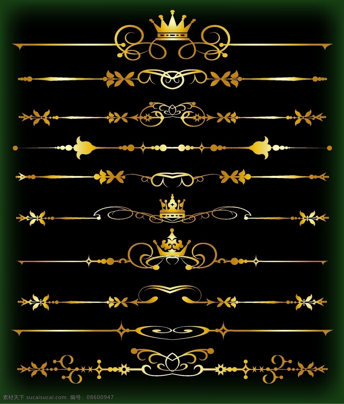 典雅 皇冠 分界线 网页设计 标签 金色 矢量素材 设计素材 流线