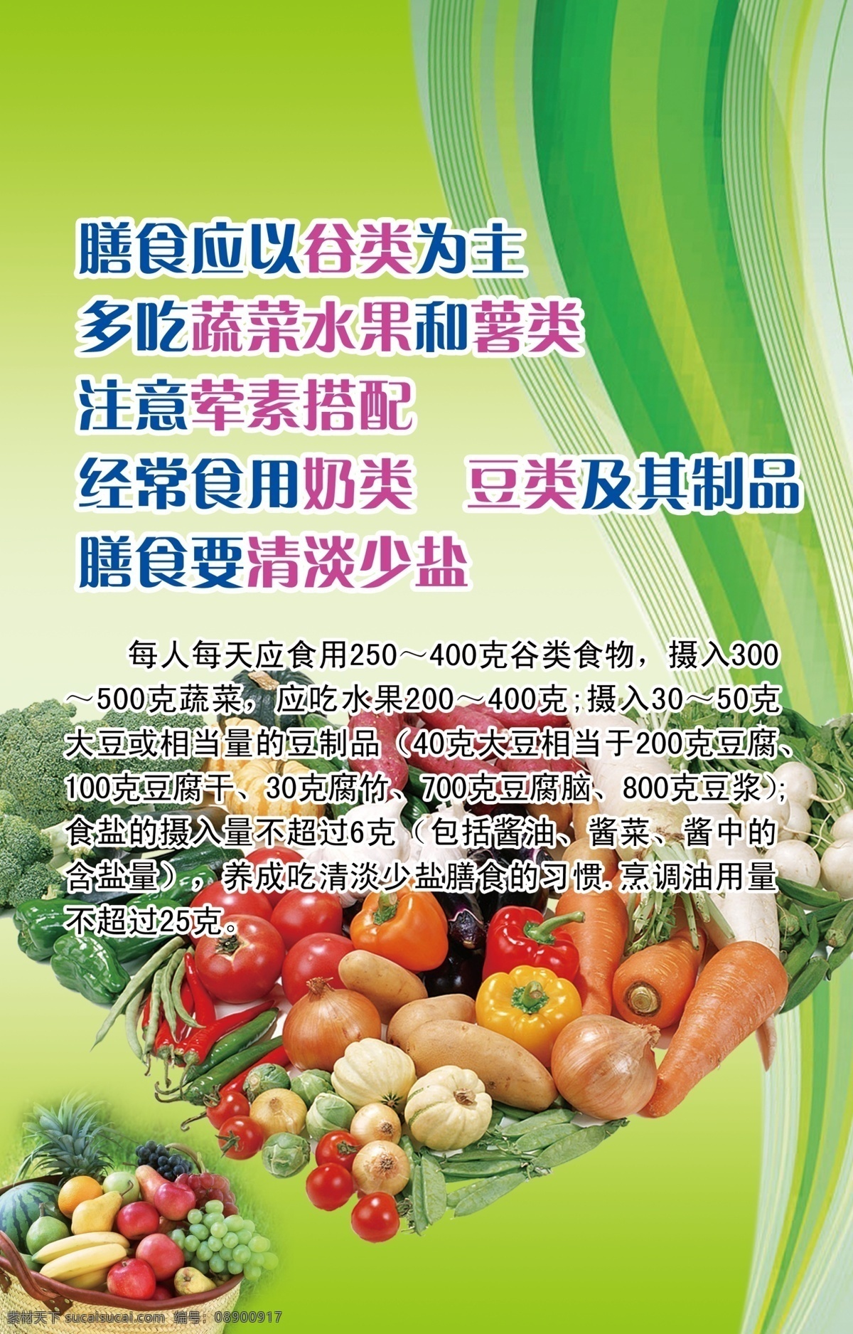 合理 膳食 宣传海报 合理膳食 谷物类 多吃蔬菜 荤素搭配 清淡少盐 广告设计模板 源文件