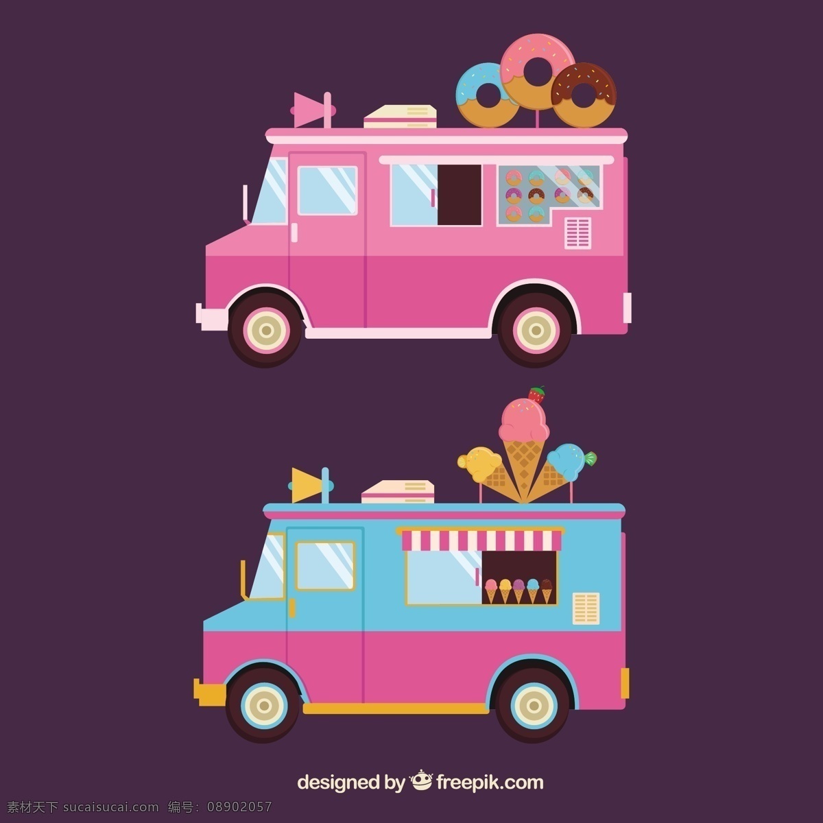 甜甜 圈 冰淇淋 卡车 酿酒 食品 复古 卡车运输 甜甜圈 交通 冰淇淋车 老式复古 汽车 遮阳篷 美味 紫色