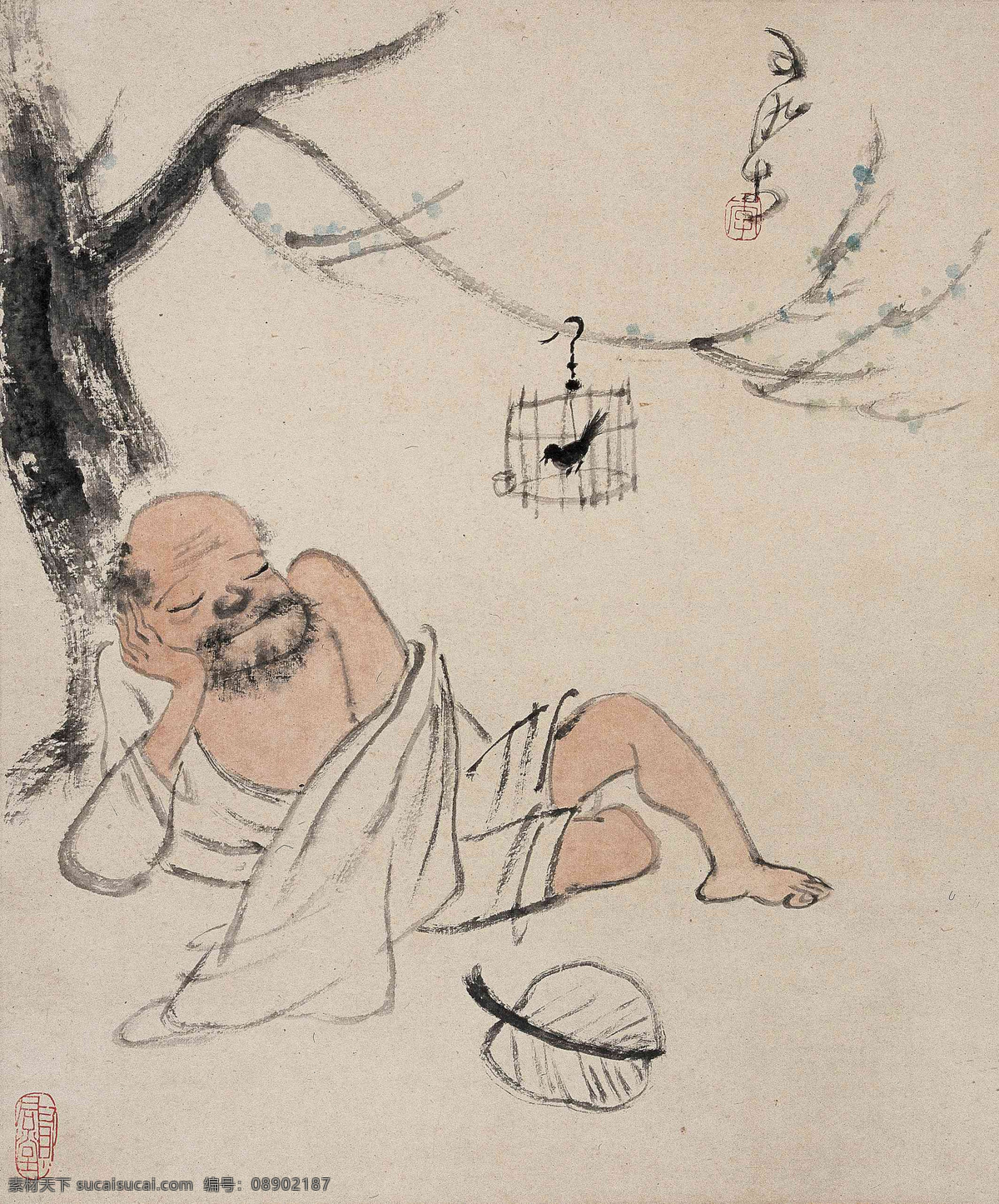 夏憩图 国画 李可染 闲夏 夏憩 乘凉 酣睡 午睡 水墨 水墨画 中国画 绘画书法 国画李可染 文化艺术