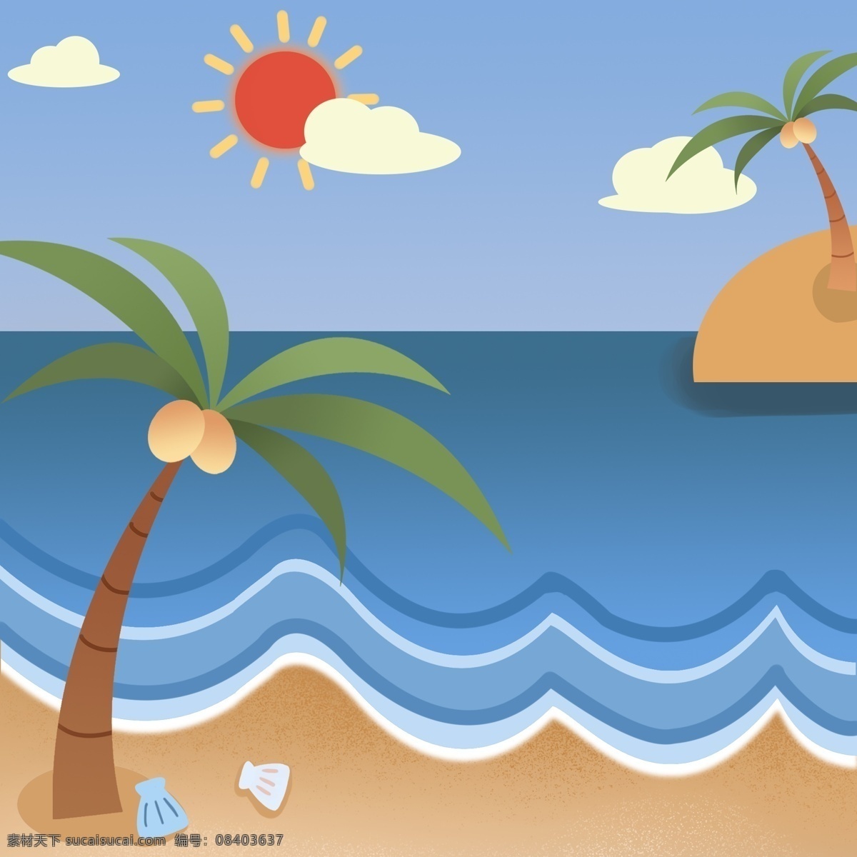 夏季 元素 免 扣 沙滩 大海 椰子树 卡通 儿童 免扣 海 凉爽 夏天 夏日 炎热 矢量