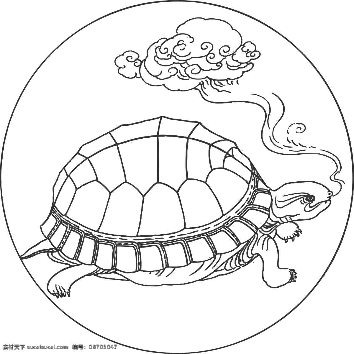 乌龟 龟科 爬行动物 坚硬甲壳 线条 矢量 装饰 插画 白描 生物世界 海洋生物