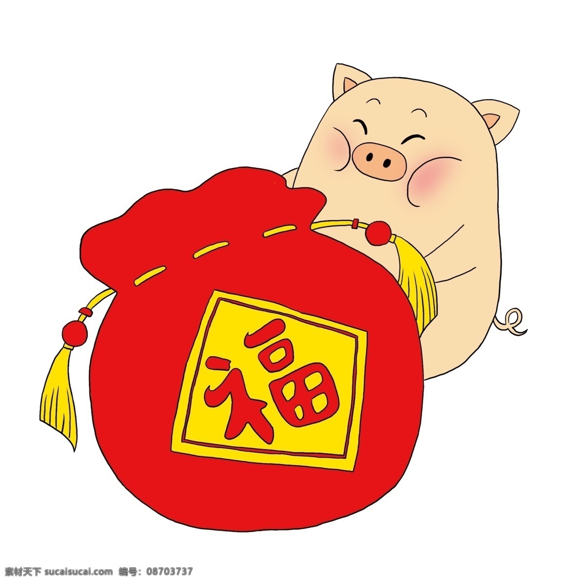 手绘 卡通 小 猪 福 袋 商用 小猪 福袋 红色 简笔画 新年