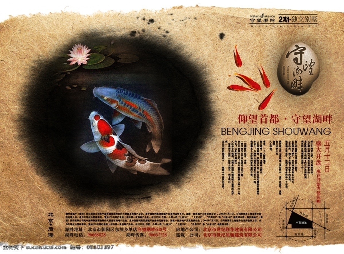 地产设计 地产素材 鲤鱼 水墨画 怀旧纸张 中国 风 地产 广告 模板