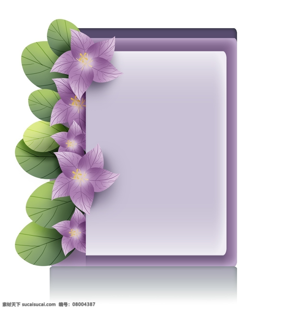 紫色 花朵 立体 标题 框 叶子 春天 春季 花卉文本框 紫色花朵 花朵提示框 文字
