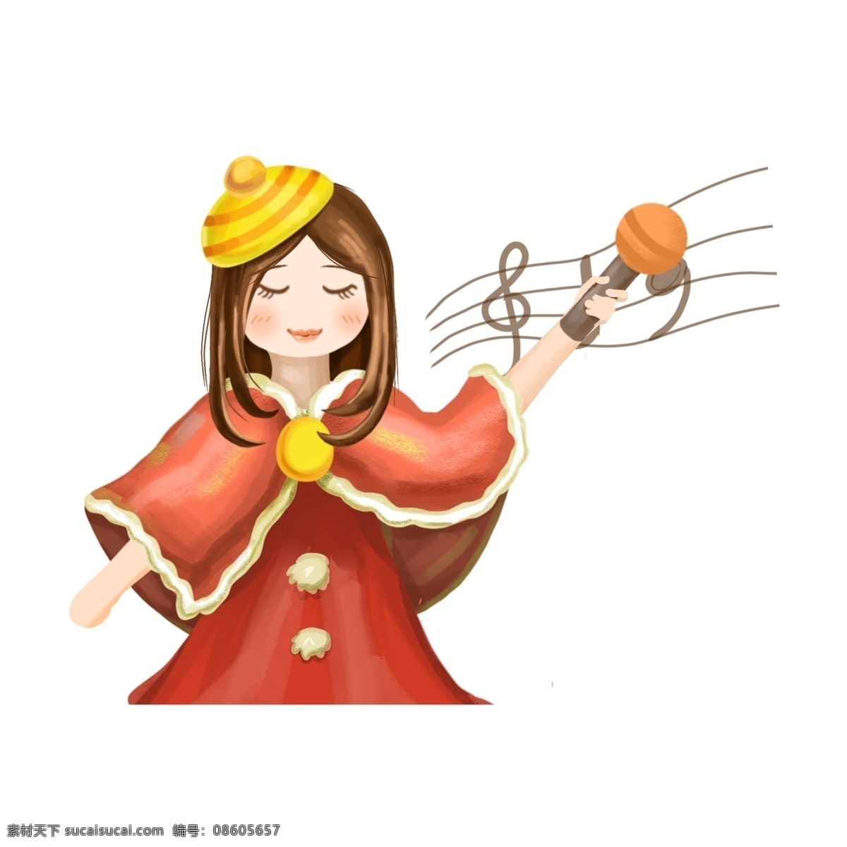 麦克风 歌手 卡通 元素 时尚 唱歌 红色礼服