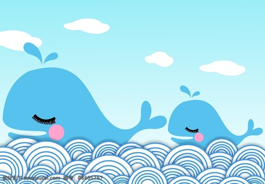 鱼鳞圈 圆圈 云朵 大海 蓝色 海豚卡通 卡通