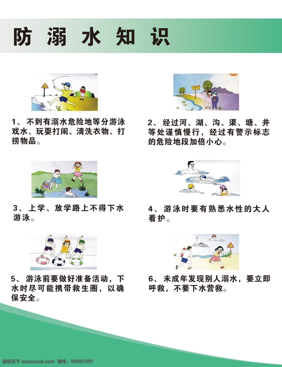 防 溺水 安全 知识 溺水安全知识 小学生 卡通图片 渐变背景 防溺水10招 防溺水图 绿色背景 广告设计模板 源文件