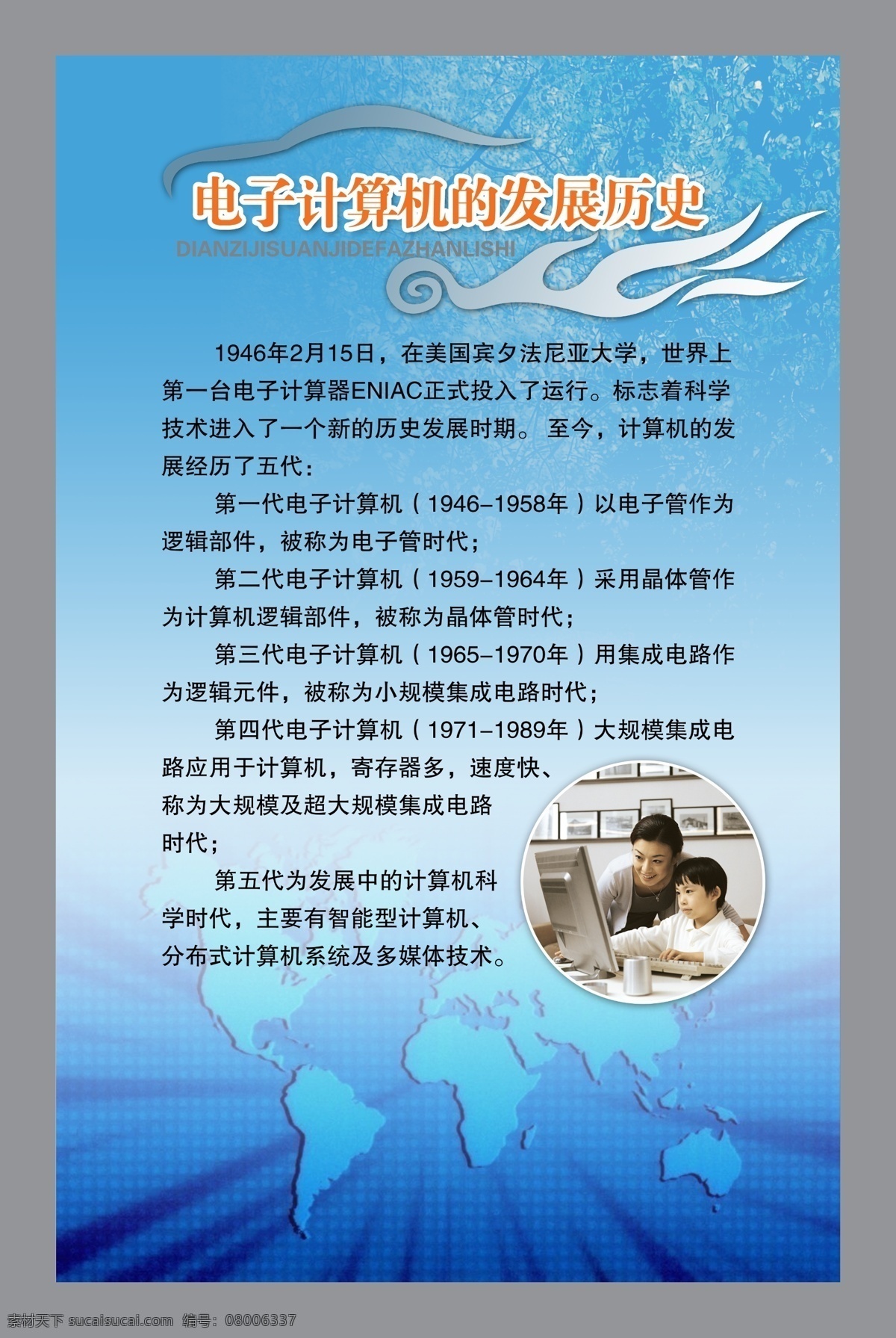 电子计算机 发展历史 蓝色背景 展板模板 模板下载 矢量图 现代科技