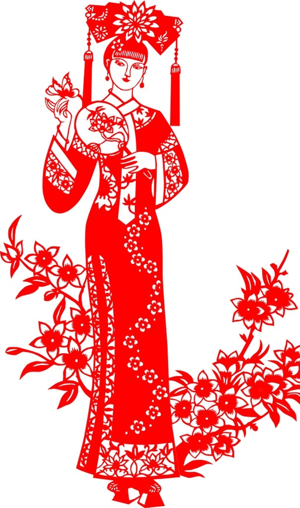 满族格格剪纸 满族格格 剪纸 矢量 可编辑 高清 文化艺术