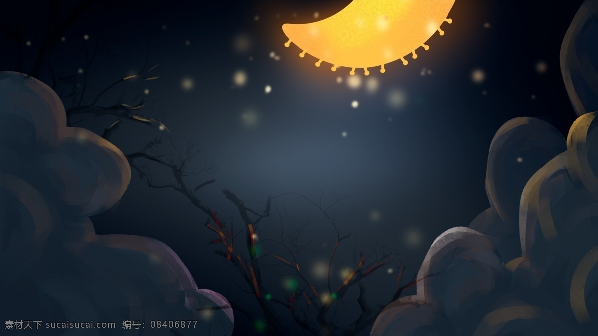 简约 蓝色天空 月亮 背景 蓝色背景 天空背景 广告背景 手绘背景 卡通背景 插画背景