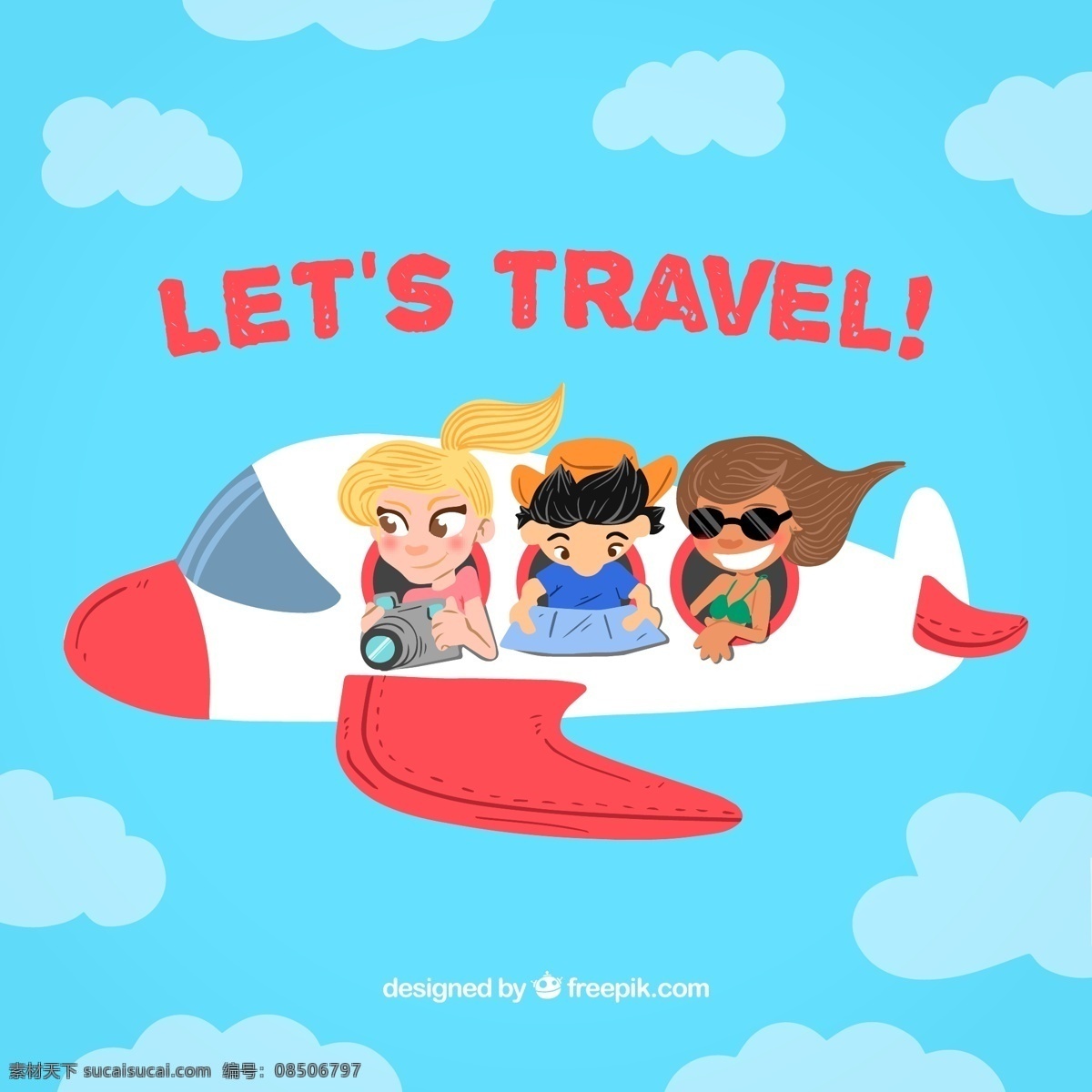 创意 坐 飞机 旅行 坐飞机 云朵 照相机 人物 生活百科 休闲娱乐