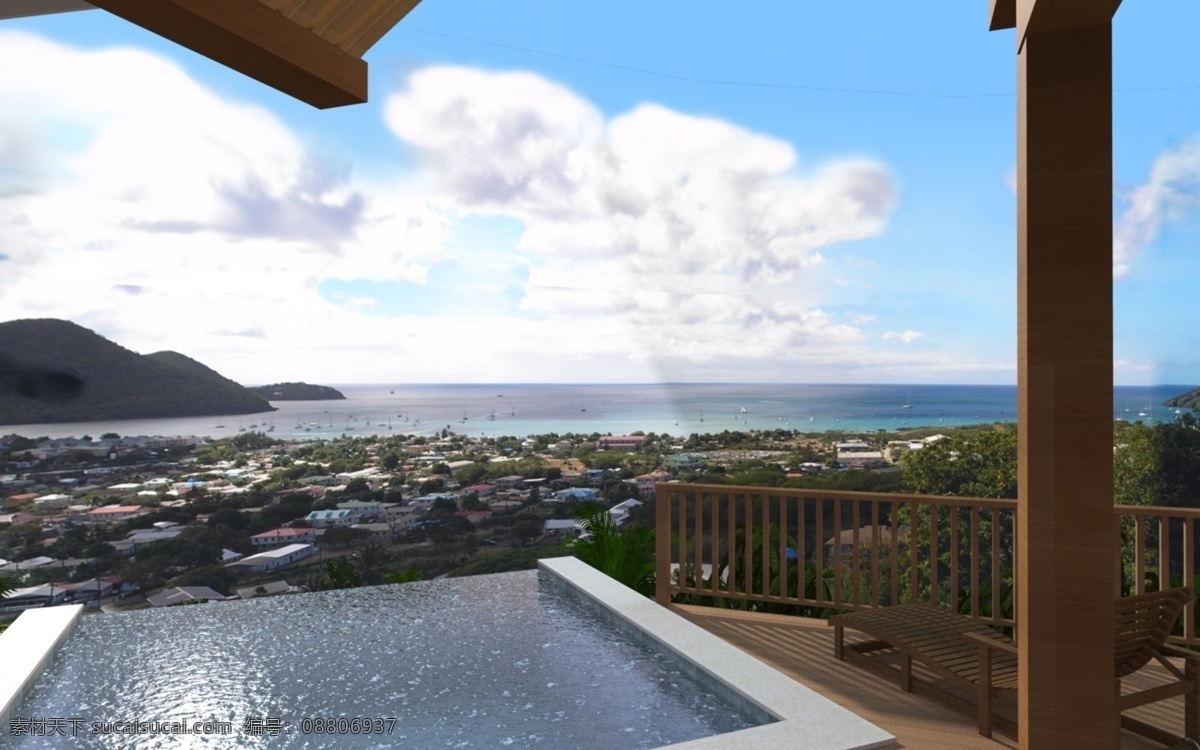 别墅 风景图片 3d 3d设计 芭比 别墅风景 风景 海景 楼房 泳池 生活 旅游餐饮