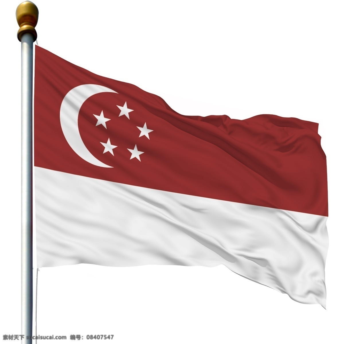 带 旗杆 新加坡 国旗 飘扬的旗子 带旗杆的旗子 带旗杆的国旗 飘扬 新加坡国旗