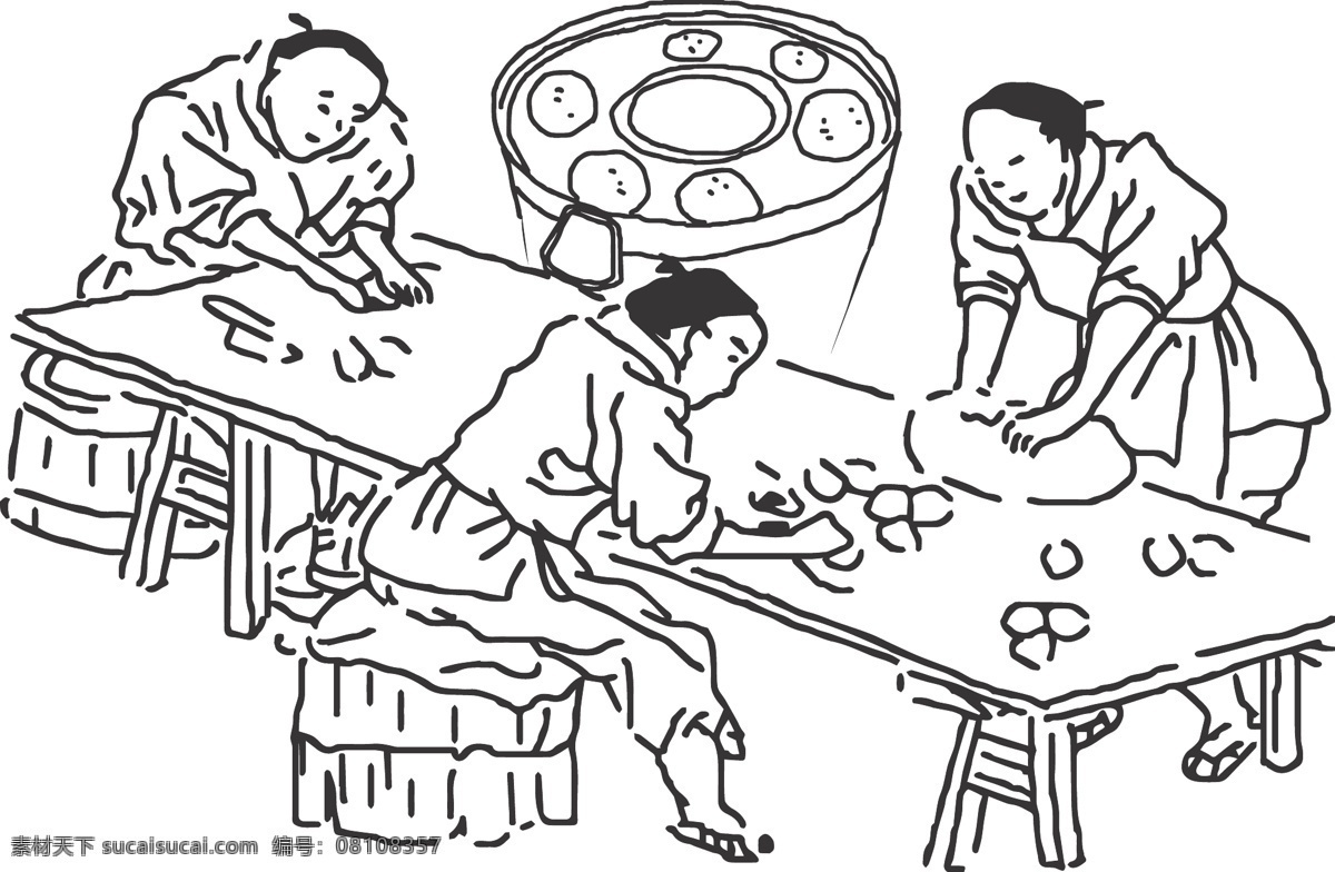 传统 烧饼 做烧饼 传统烧饼 烧饼素材 ai格式 线稿 卡通 文化艺术 传统文化